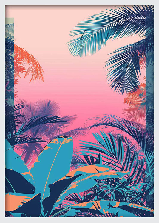 Tropical Sunset Jungle – Vibrant Palm Leaves Canvas & Poster Art – T992 – AiPrintLab