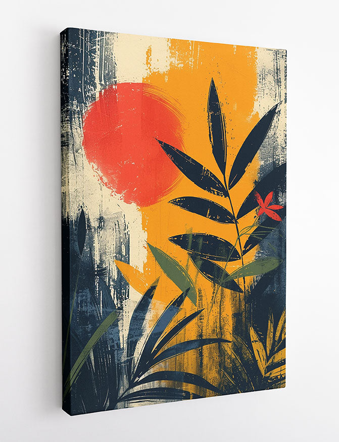 Tropical Sunset Leaves – Abstract Jungle Poster & Canvas Wall Art – T1128 – AiPrintLab