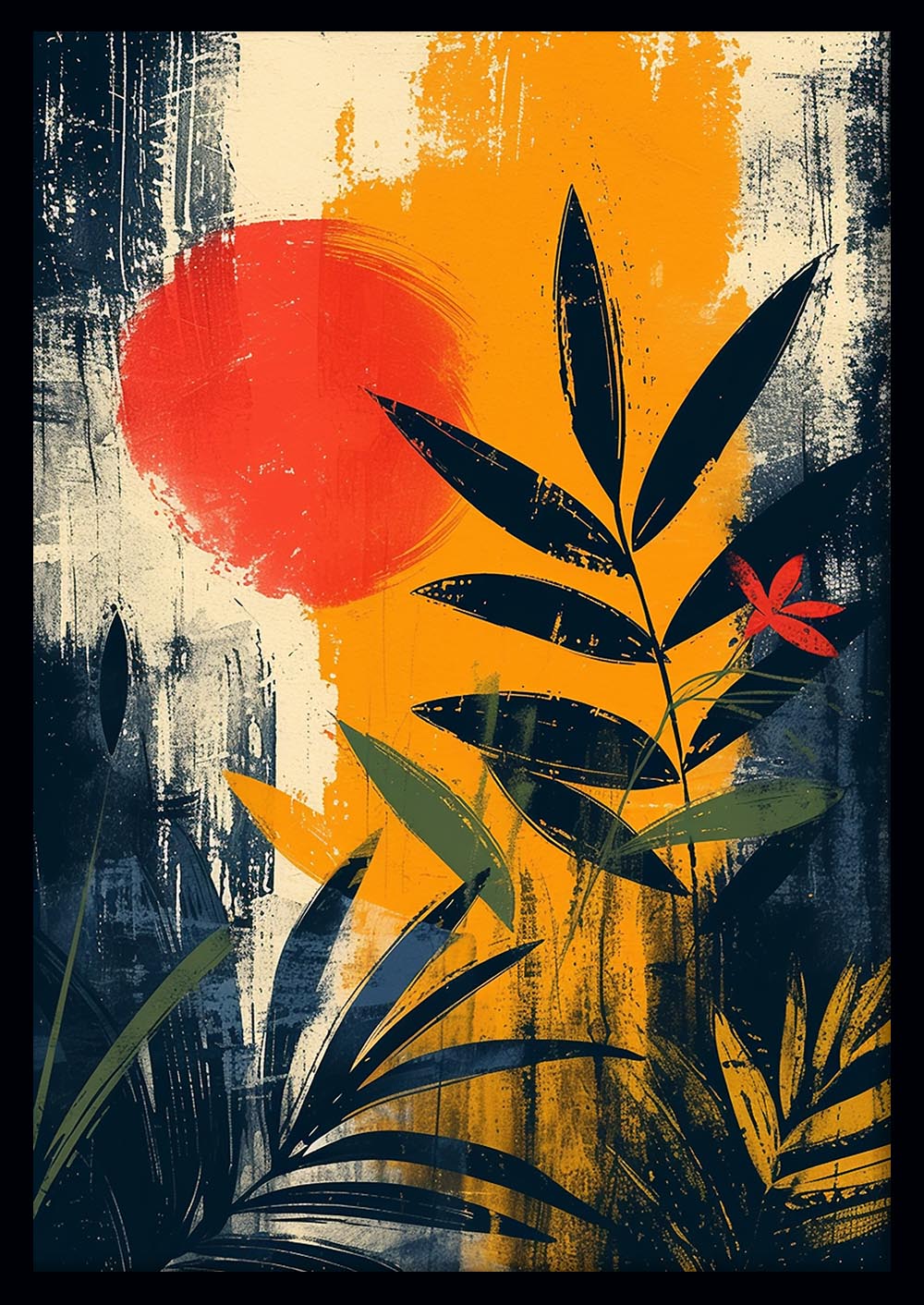 Tropical Sunset Leaves – Abstract Jungle Poster & Canvas Wall Art – T1128 – AiPrintLab