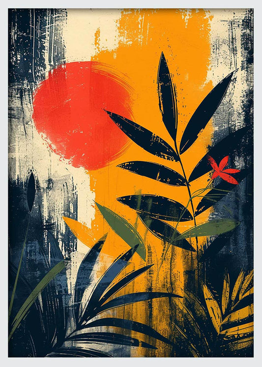 Tropical Sunset Leaves – Abstract Jungle Poster & Canvas Wall Art – T1128 – AiPrintLab