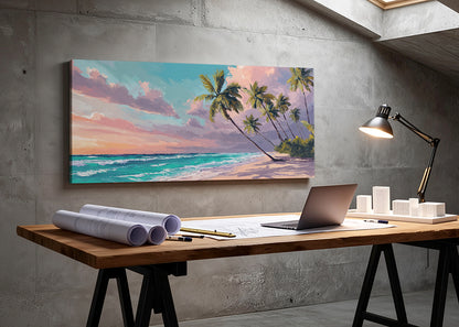Tropical Sunset Paradise Beach Canvas Wall Art – Single & 3 Panel Split – AI PRINT LAB