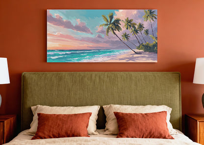 Tropical Sunset Paradise Beach Canvas Wall Art – Single & 3 Panel Split – AI PRINT LAB