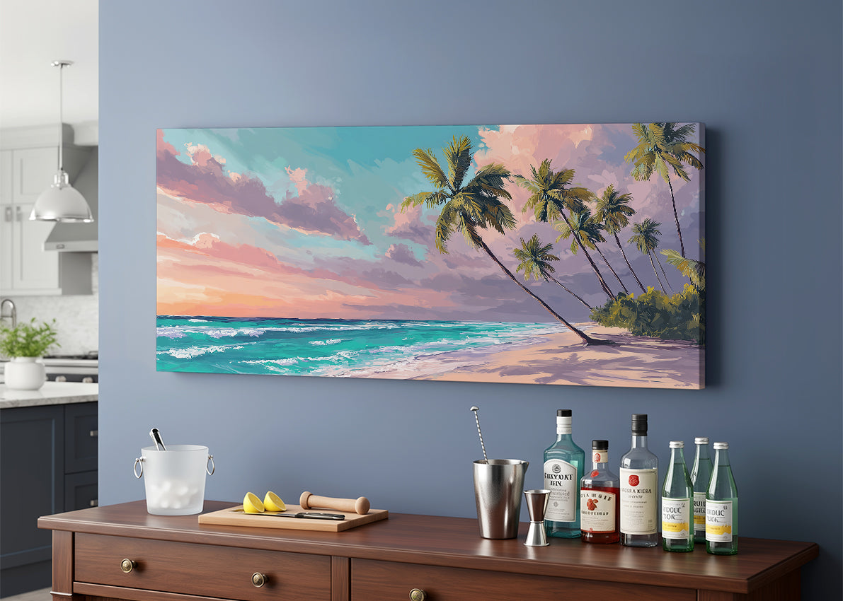 Tropical Sunset Paradise Beach Canvas Wall Art – Single & 3 Panel Split – AI PRINT LAB
