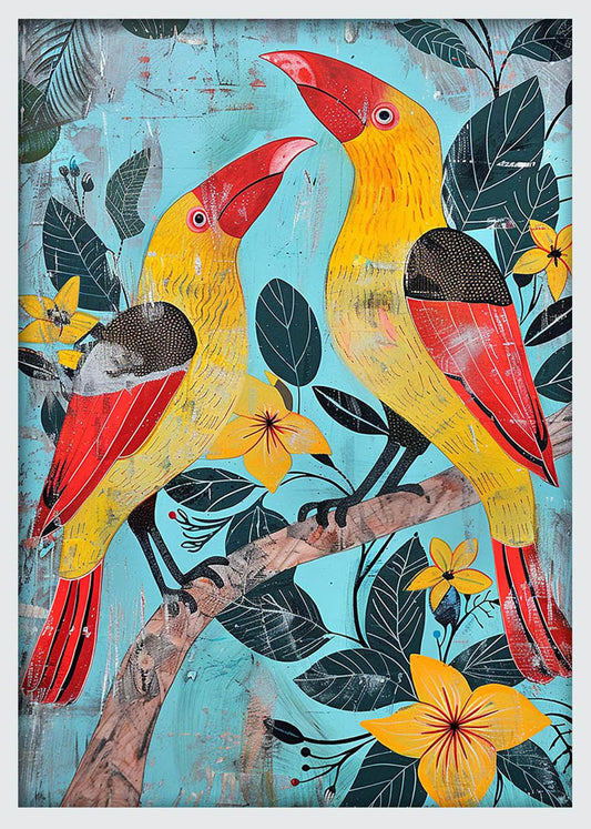 Tropical Toucans on Blue – Colorful Jungle Bird Canvas & Poster Wall Art – T1161 – AiPrintLab