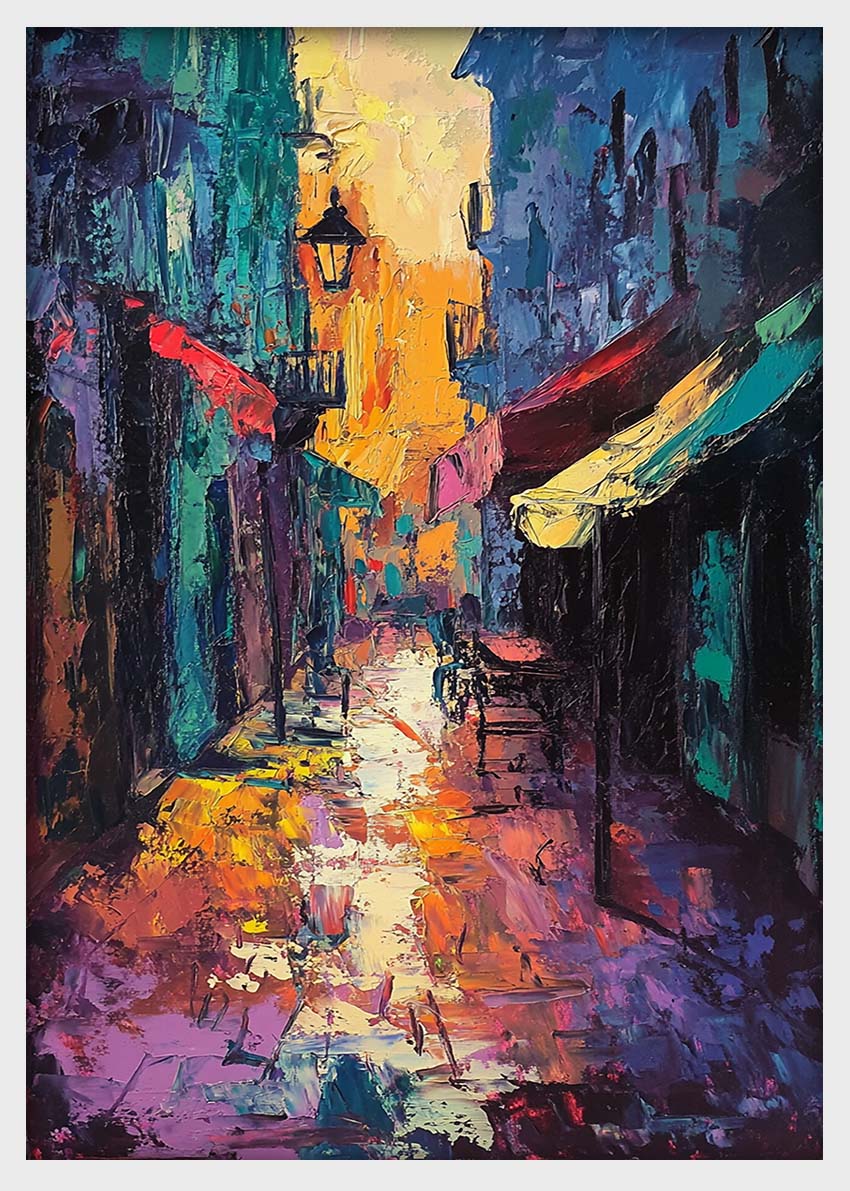Twilight City Alley – Abstract Urban Impressionist Canvas & Poster – T1417 –