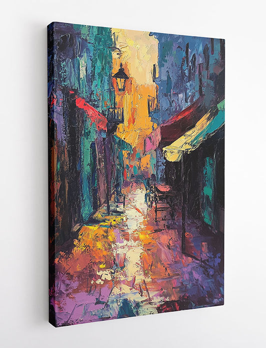 Twilight City Alley – Abstract Urban Impressionist Canvas & Poster – T1417 –