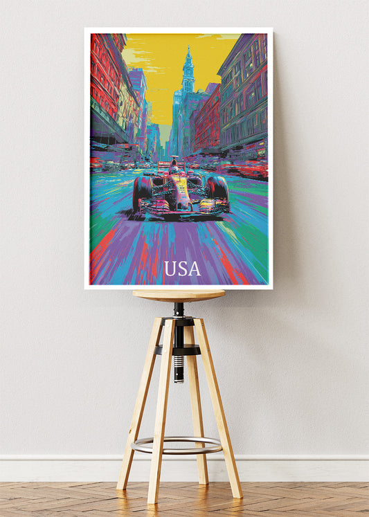 USA Neon City Formula Racing Canvas Print & Poster – AI PRINT LAB