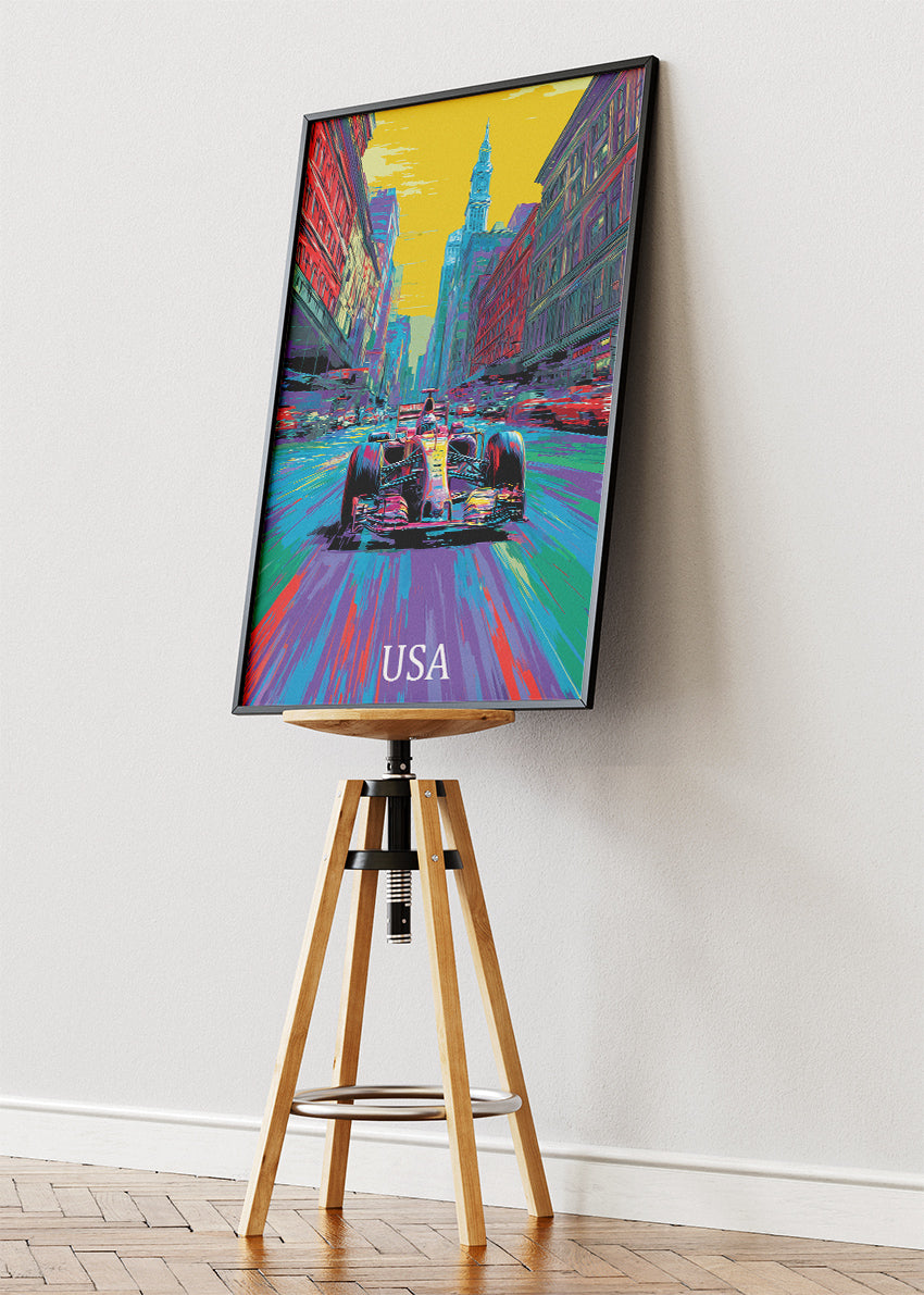 USA Neon City Formula Racing Canvas Print & Poster – AI PRINT LAB