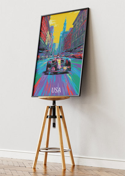 USA Neon City Formula Racing Canvas Print & Poster – AI PRINT LAB