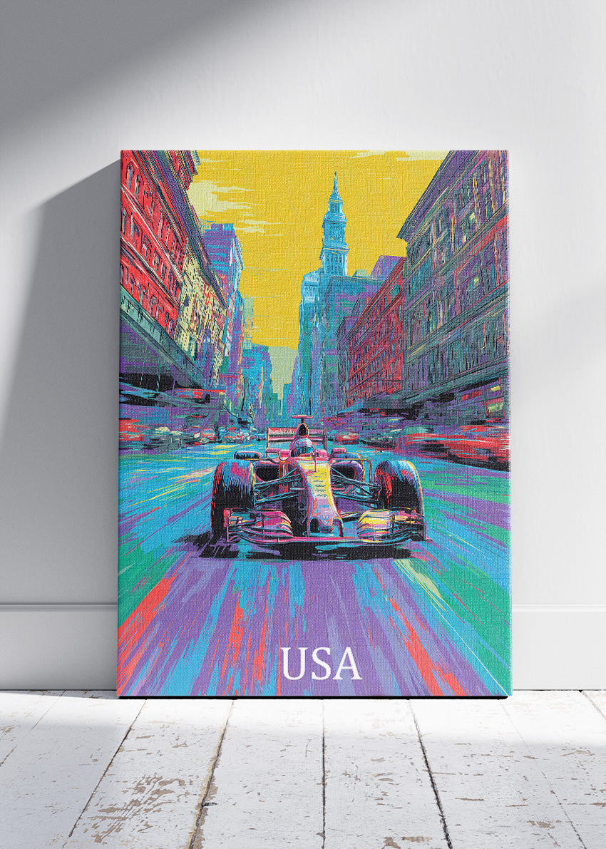 USA Neon City Formula Racing Canvas Print & Poster – AI PRINT LAB