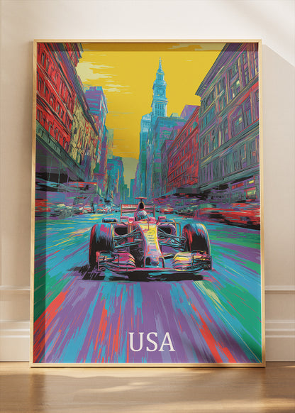 USA Neon City Formula Racing Canvas Print & Poster – AI PRINT LAB