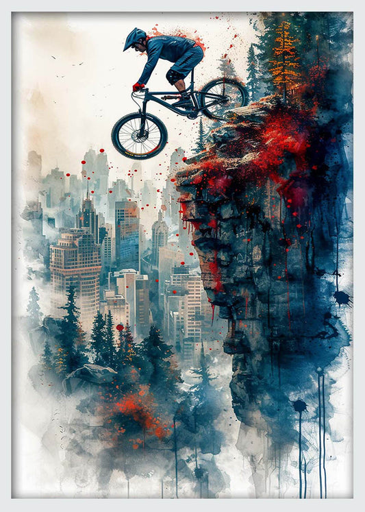 Urban Cliff Biker – Extreme Sports Canvas Wall Art & Poster Print – T1121 – AiPrintLab