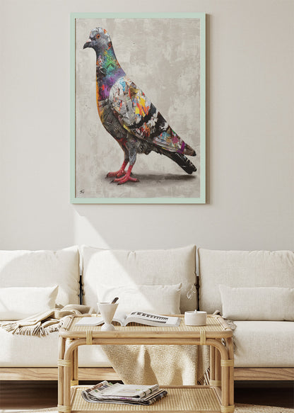 Urban Graffiti Pigeon Canvas Print & Poster – Modern Street Art Bird Wall Decor