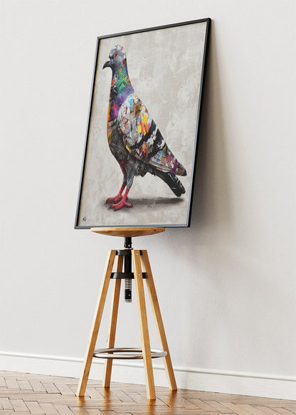 Urban Graffiti Pigeon Canvas Print & Poster – Modern Street Art Bird Wall Decor