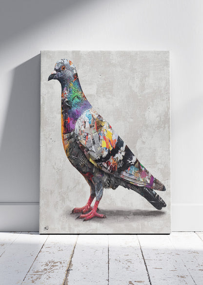 Urban Graffiti Pigeon Canvas Print & Poster – Modern Street Art Bird Wall Decor