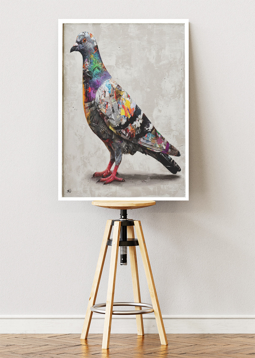 Urban Graffiti Pigeon Canvas Print & Poster – Modern Street Art Bird Wall Decor