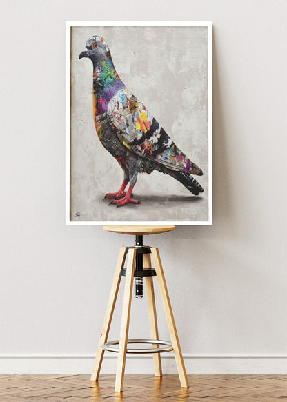 Urban Graffiti Pigeon Canvas Print & Poster – Modern Street Art Bird Wall Decor