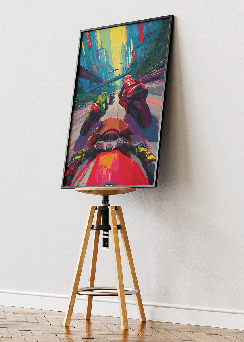 Urban Motorcycle Racing POV Poster Canvas & Print – AI PRINT LAB