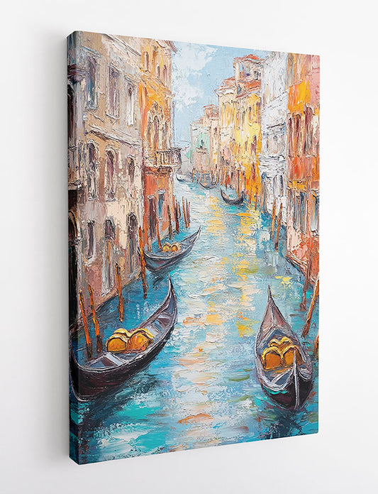 Venetian Canal with Gondolas – Palette Knife Cityscape Canvas & Poster – T1415 –
