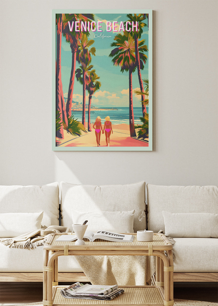 Venice Beach California Poster & Canvas Print – Colorful Retro Coastal Wall Art