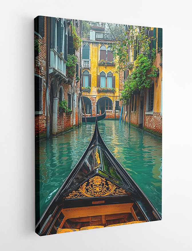 Venice Gondola Ride Through Canal – Romantic Italian City Canvas & Poster Wall Art – T1293 – AiPrintLab