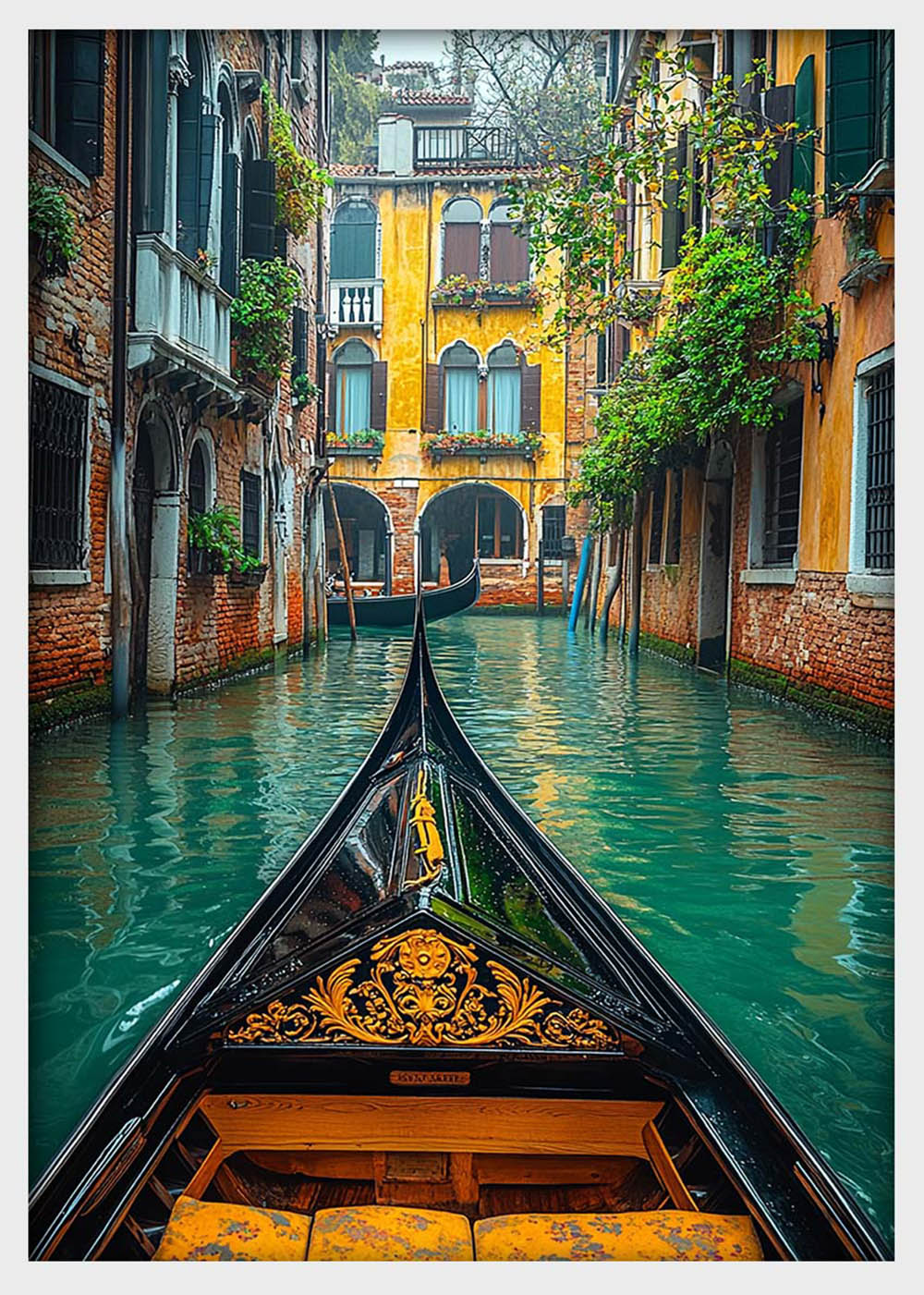 Venice Gondola Ride Through Canal – Romantic Italian City Canvas & Poster Wall Art – T1293 – AiPrintLab