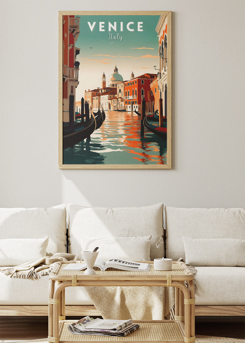 Venice Italy Poster & Canvas Print – Illustrated Grand Canal Sunset Art