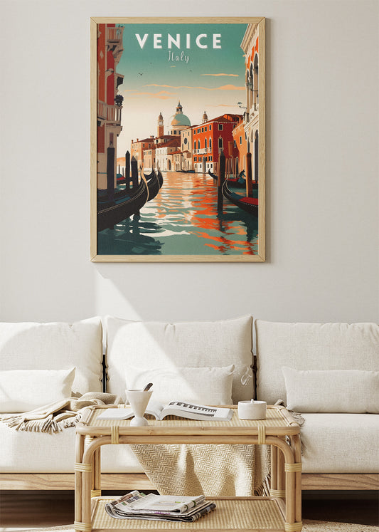 Venice Italy Poster & Canvas Print – Illustrated Grand Canal Sunset Art