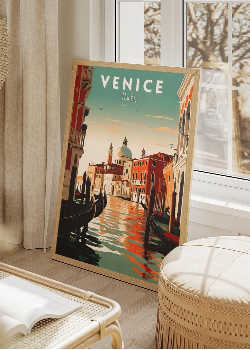 Venice Italy Poster & Canvas Print – Illustrated Grand Canal Sunset Art