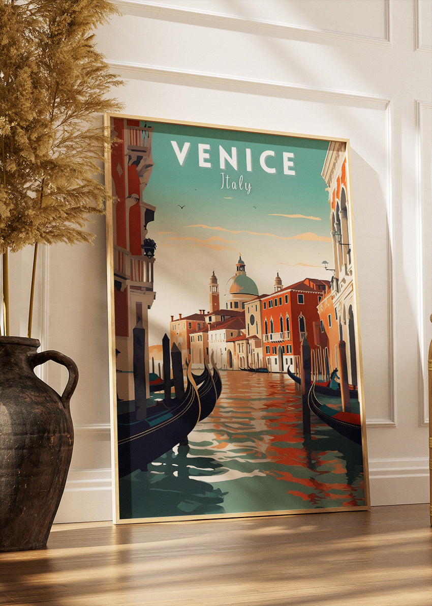 Venice Italy Poster & Canvas Print – Illustrated Grand Canal Sunset Art
