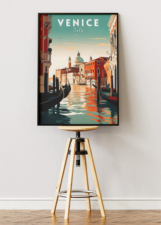 Venice Italy Poster & Canvas Print – Illustrated Grand Canal Sunset Art