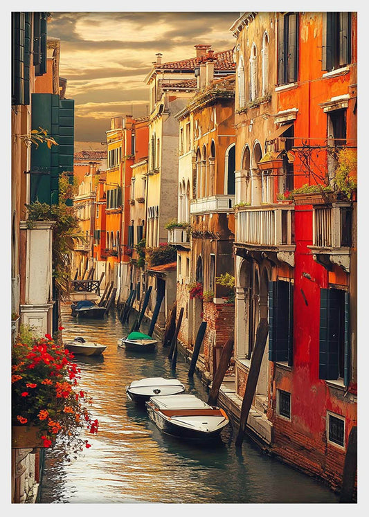 Venice Canal Sunset Canvas Wall Art & Poster Print | Romantic Italian Architecture Scene – T1353 – Aiprintlab