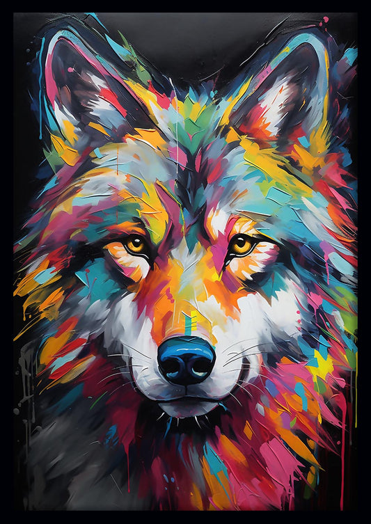 Vibrant Abstract Wolf Portrait – Fierce Colorful Animal Canvas Art – T854 – AiPrintLab