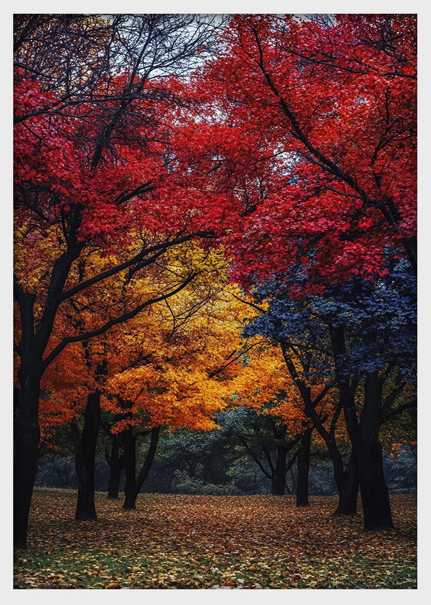 Vibrant Autumn Forest – Multicolor Fall Trees Canvas & Poster Print – T1412 –