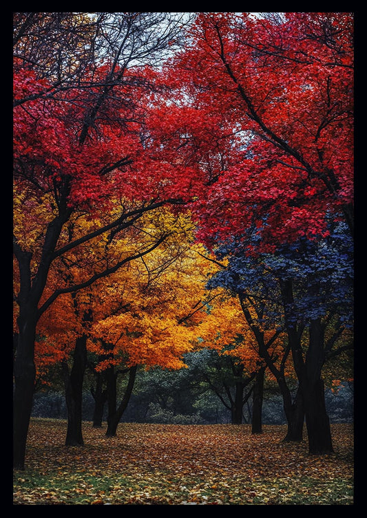 Vibrant Autumn Forest – Multicolor Fall Trees Canvas & Poster Print – T1412 –