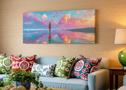 Vibrant Beach Reflection Sunset Canvas Wall Art – Single & 3 Panel Canvas – AI PRINT LAB