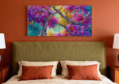 Vibrant Floral Tree Canvas Wall Art – Colorful Blossom Branch Painting – Single & 3 Panel Canvas – AI PRINT LAB