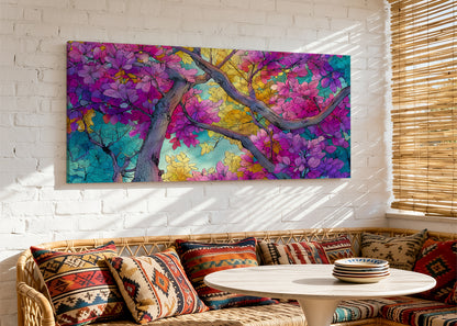 Vibrant Floral Tree Canvas Wall Art – Colorful Blossom Branch Painting – Single & 3 Panel Canvas – AI PRINT LAB