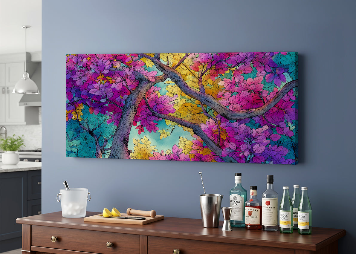 Vibrant Floral Tree Canvas Wall Art – Colorful Blossom Branch Painting – Single & 3 Panel Canvas – AI PRINT LAB