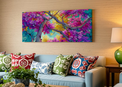 Vibrant Floral Tree Canvas Wall Art – Colorful Blossom Branch Painting – Single & 3 Panel Canvas – AI PRINT LAB