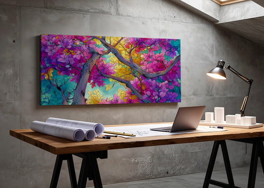 Vibrant Floral Tree Canvas Wall Art – Colorful Blossom Branch Painting – Single & 3 Panel Canvas – AI PRINT LAB
