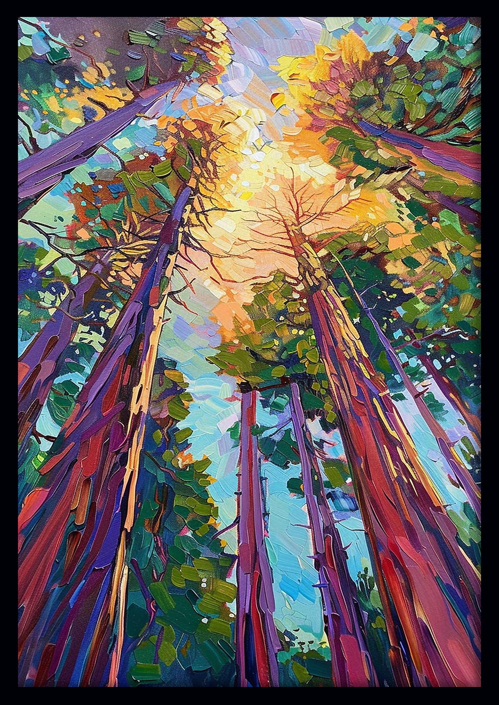 Vibrant Forest Canopy Wall Art – Colorful Tree Canvas & Poster Print – T1037 –