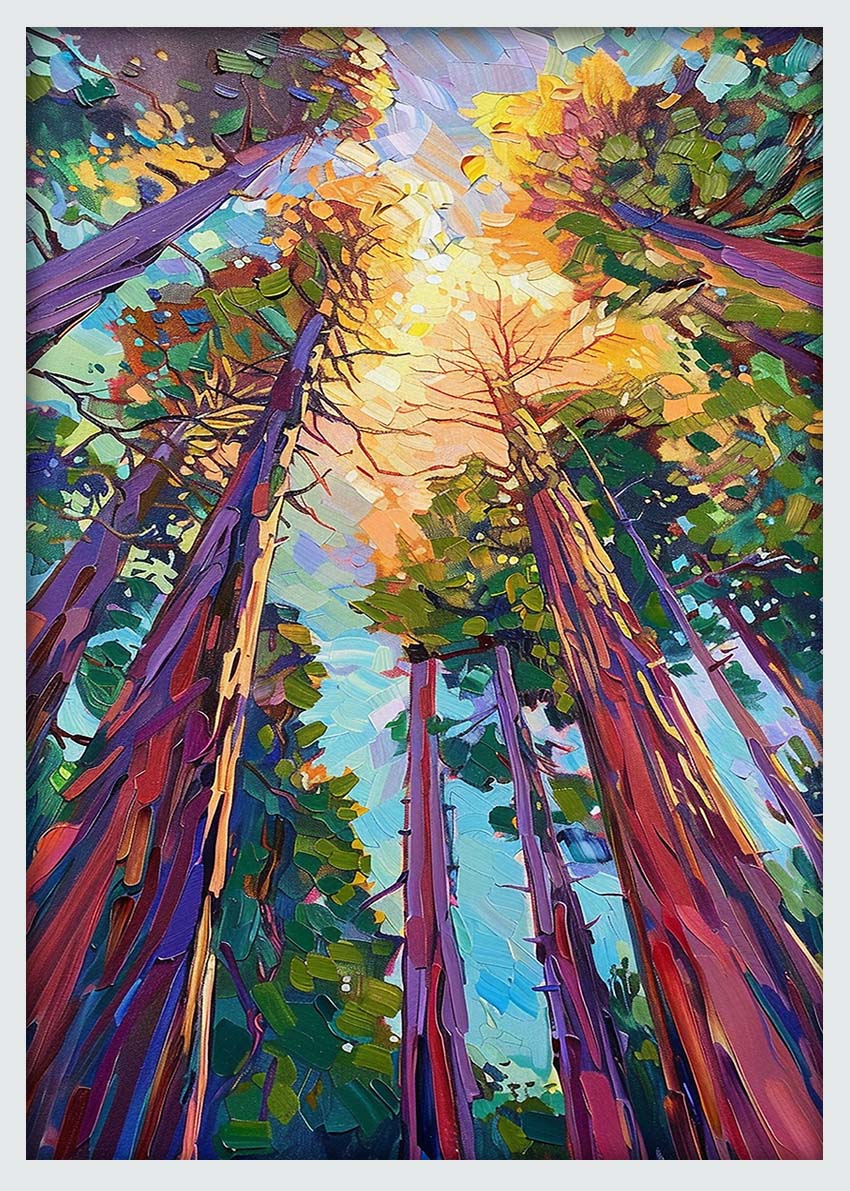 Vibrant Forest Canopy Wall Art – Colorful Tree Canvas & Poster Print – T1037 –