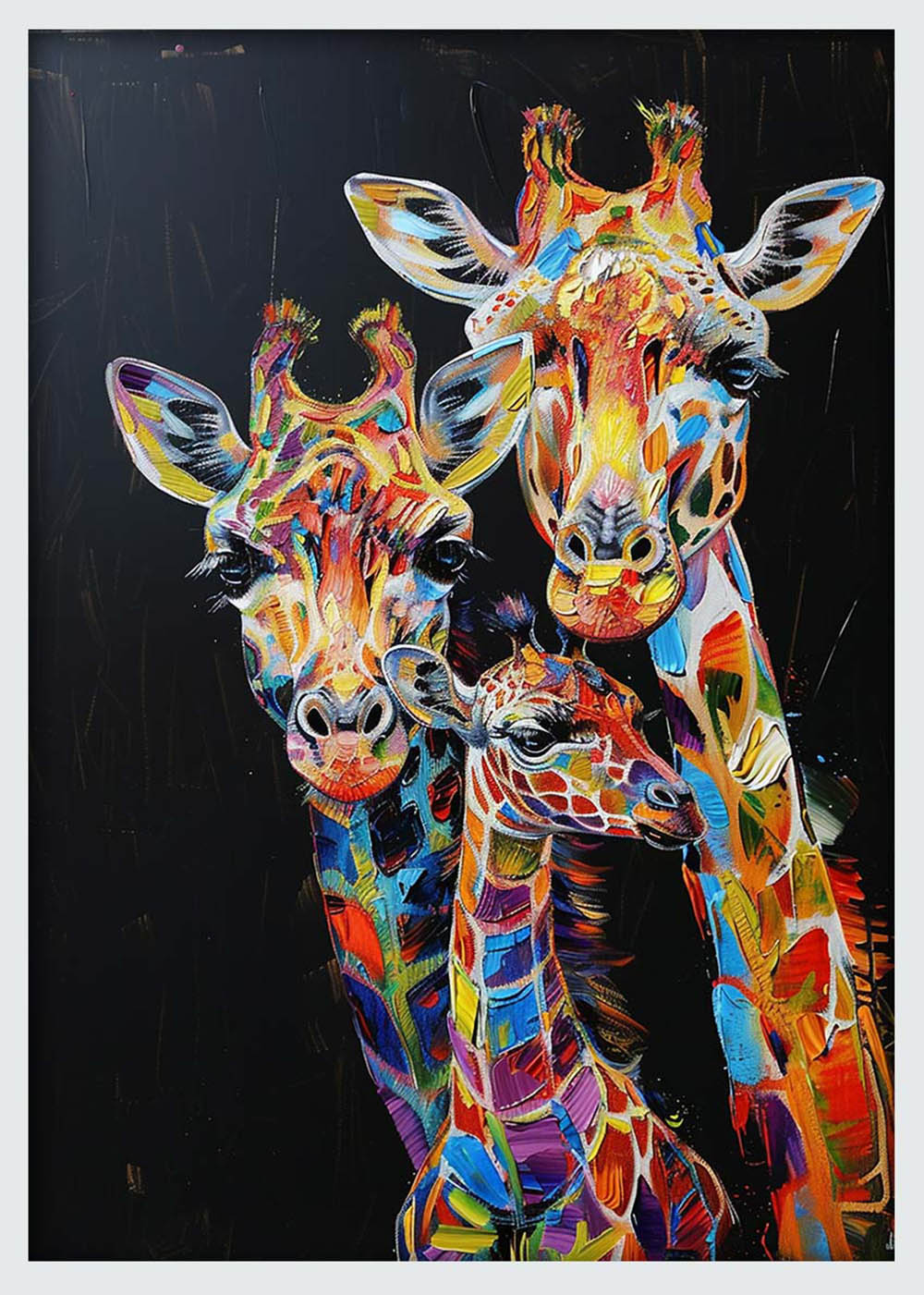 Vibrant Giraffe Family – Colorful Animal Canvas & Poster Wall Art – T1109 – AiPrintLab