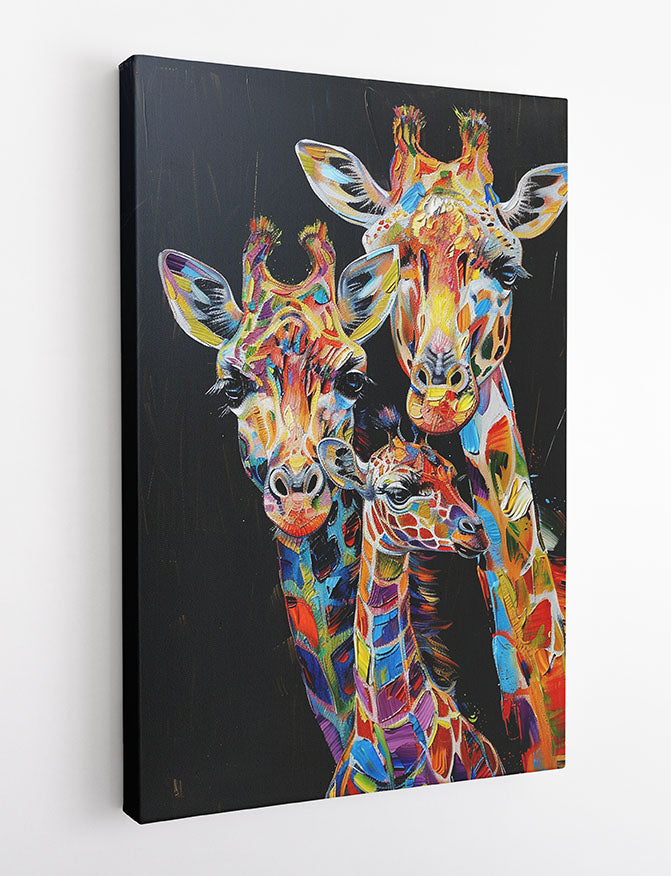 Vibrant Giraffe Family – Colorful Animal Canvas & Poster Wall Art – T1109 – AiPrintLab