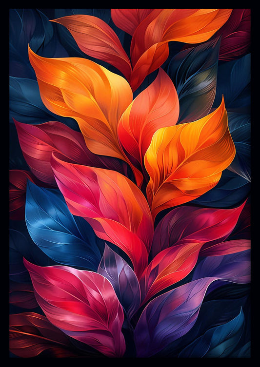 Vibrant Gradient Leaves – Multicolor Botanical Canvas & Poster Wall Art – T898 – AiPrintLab