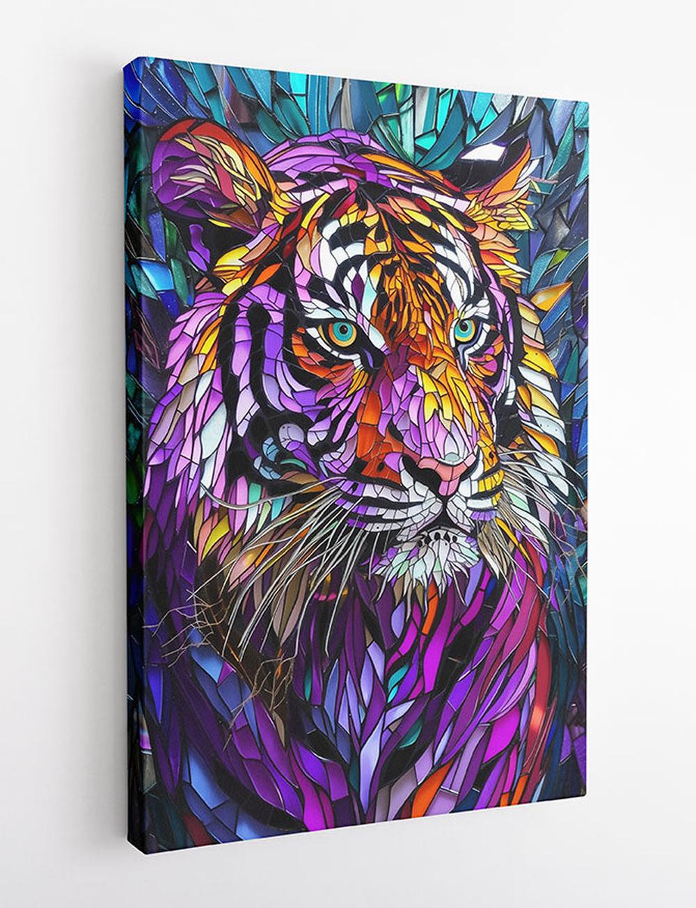Vibrant Mosaic Tiger Canvas Art & Poster – T763 – AiPrintLab