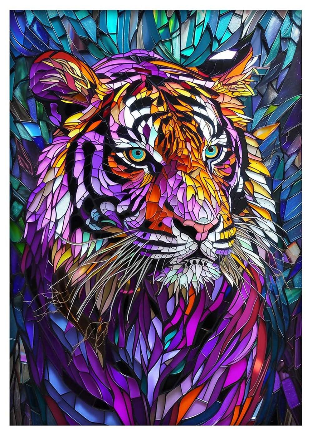 Vibrant Mosaic Tiger Canvas Art & Poster – T763 – AiPrintLab
