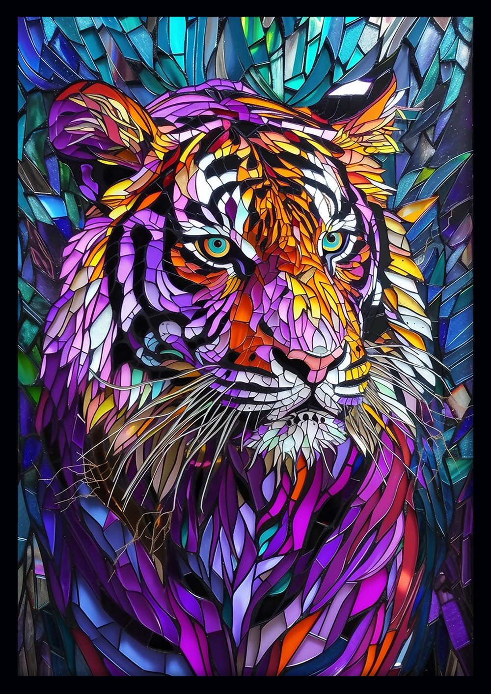 Vibrant Mosaic Tiger Canvas Art & Poster – T763 – AiPrintLab