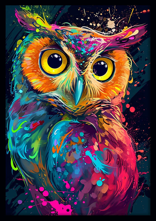 Vibrant Neon Owl Splash Art – Colorful Canvas & Poster Wall Decor – T903 – AiPrintLab